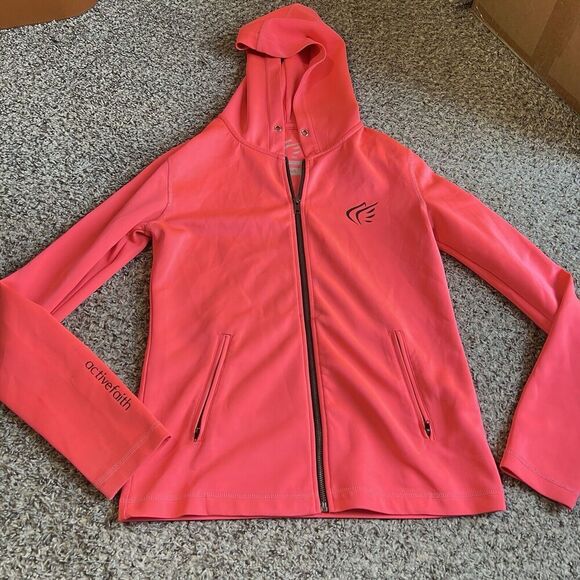 Active Faith Hoodie Women's M Performance In Jesus Name I Play Neon Pink Zip - Picture 1 of 8